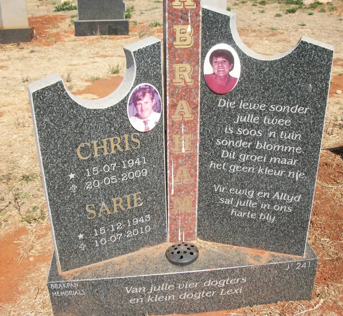 ABRAHAM Chris 1941-2009 &amp; Sarie 1943-2010