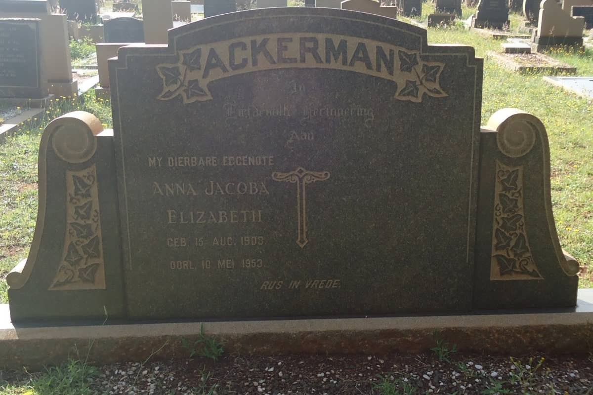 ACKERMAN Anna Jacoba Elizabeth 1903-1953