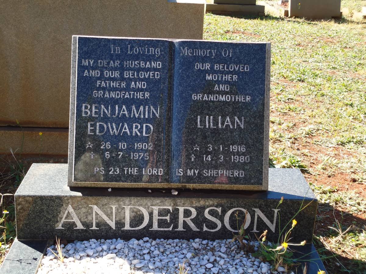 ANDERSON Benjamin Edward 1902-1975 &amp; Lilian 1916-1980