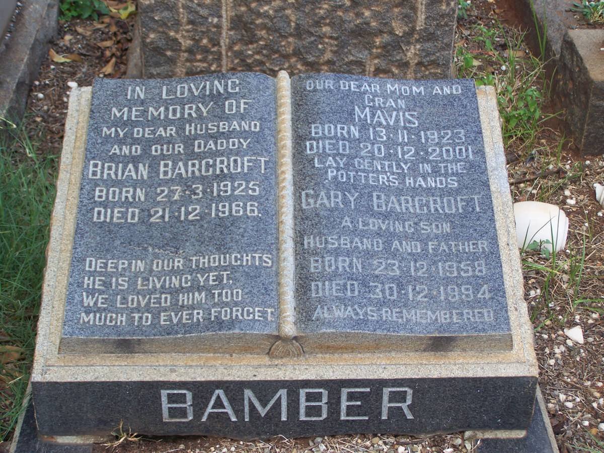 BAMBER Brian Barcroft 1925-1966 &amp; Mavis 1923-2001 :: BAMBER Gary Barcroft 1958-1994