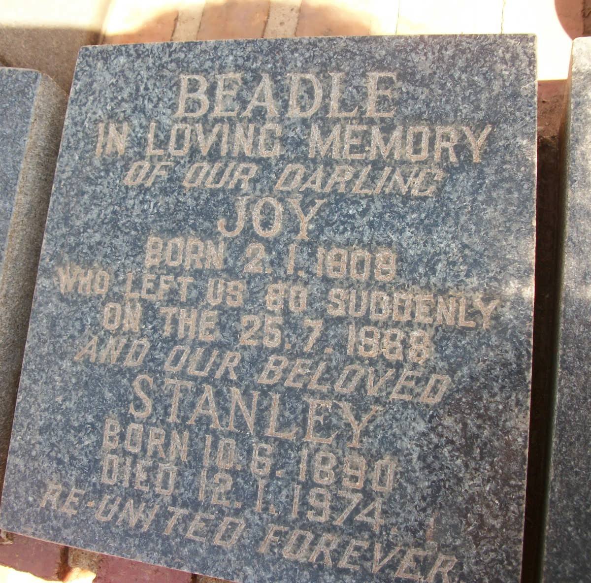 BEADLE Stanley 1890-1974 &amp; Joy 1909-1988