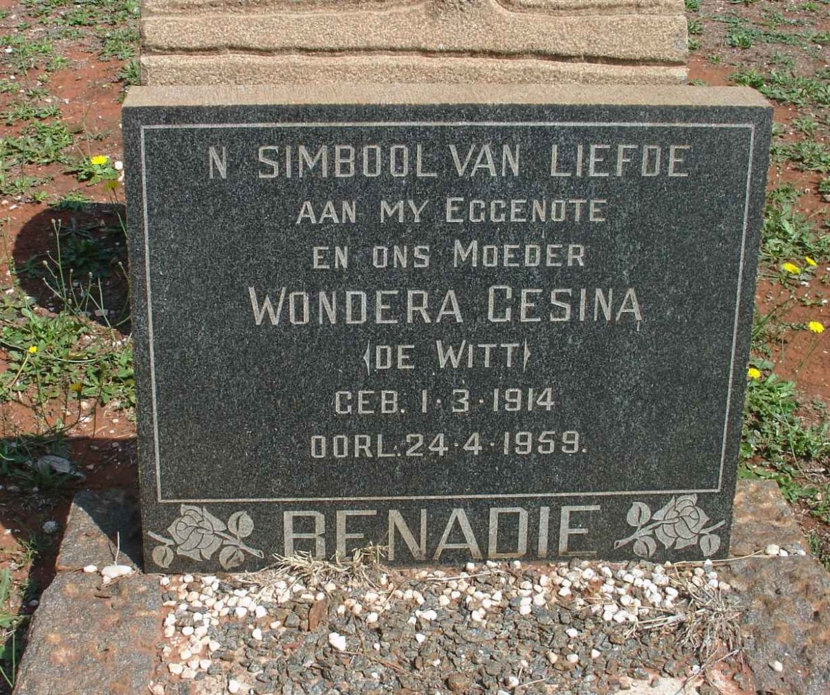 BENADIE Wondera Gesina nee DE WITT 1914-1959
