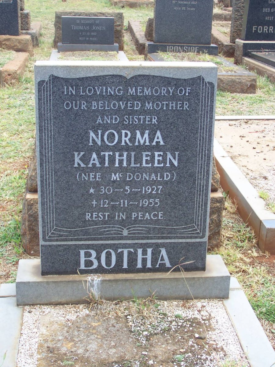 BOTHA Norma Kathleen nee McDONALD 1927-1955