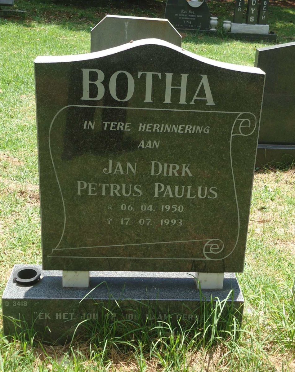 BOTHA Jan Dirk Petrus Paulus 1950-1993