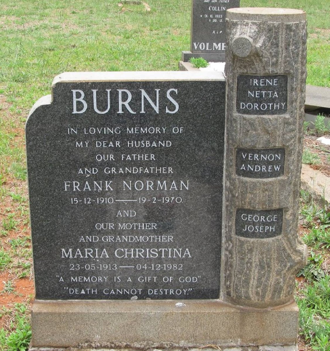 BURNS Frank Norman 1910-1970 &amp; Maria Christina 1913-1982