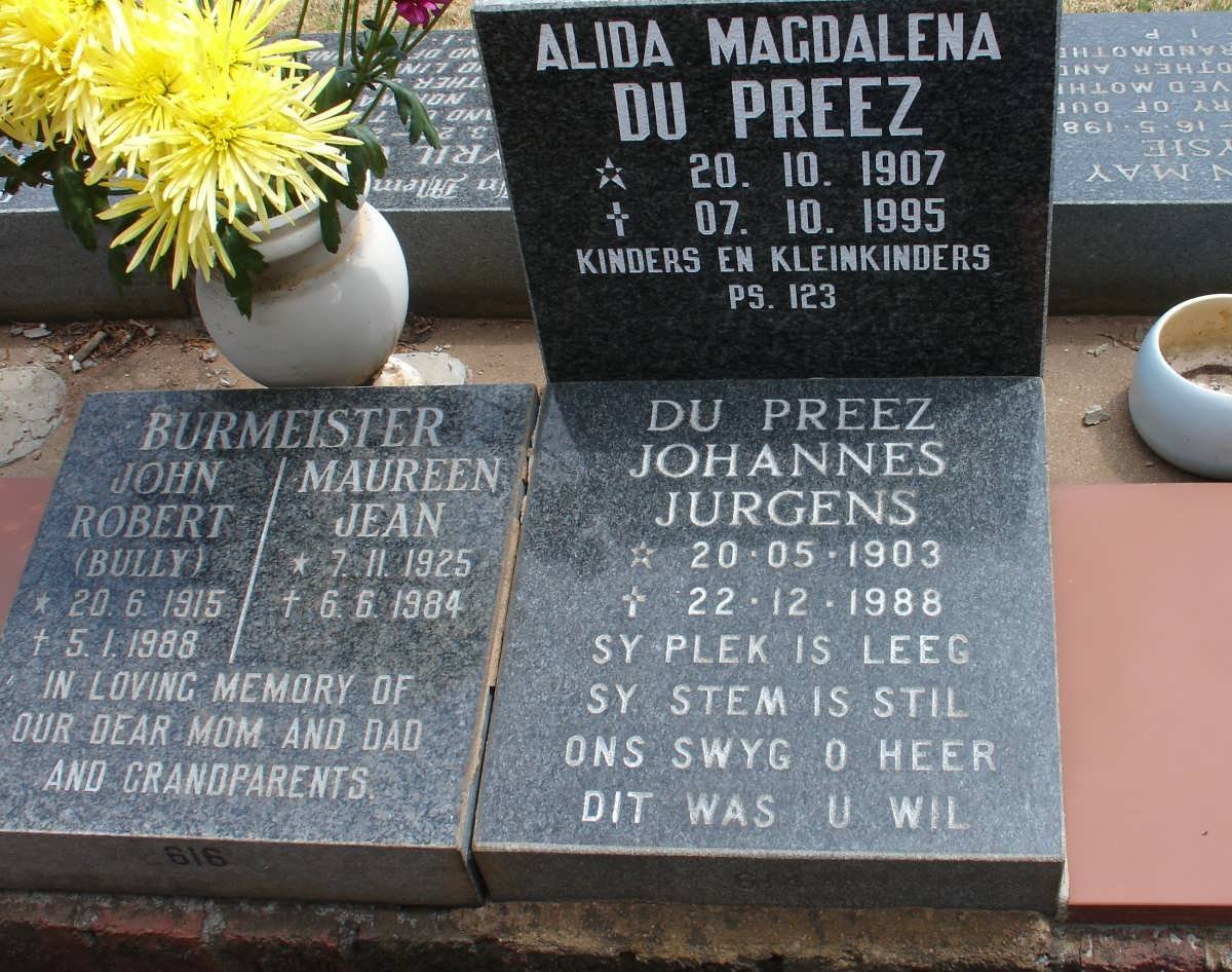 BURMEISTER John Robert 1915-1988 &amp; Maureen Jean 1925-1984
