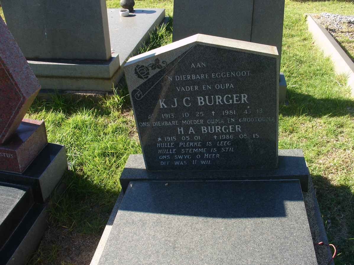 BURGER K.J.C. 1913-1981 &amp; H.A. 1915-1986