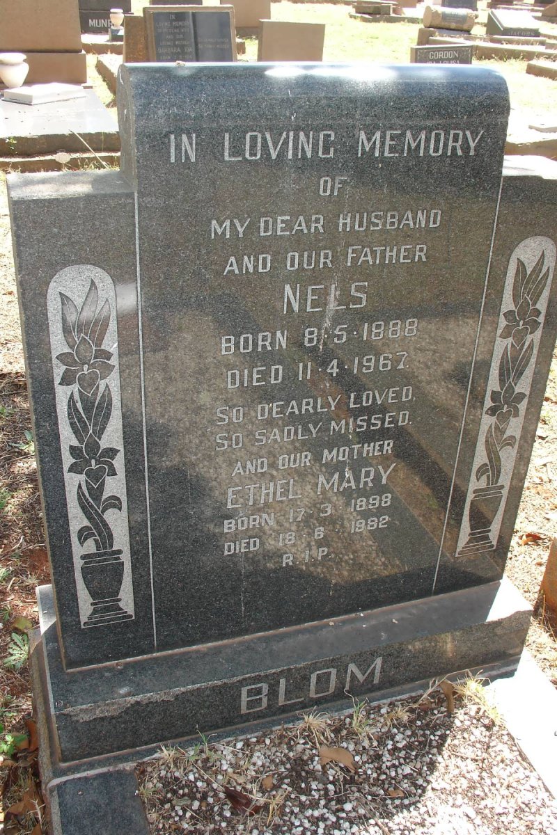 BLOM Nels 1888-1967 &amp; Ethel Mary 1898-1982