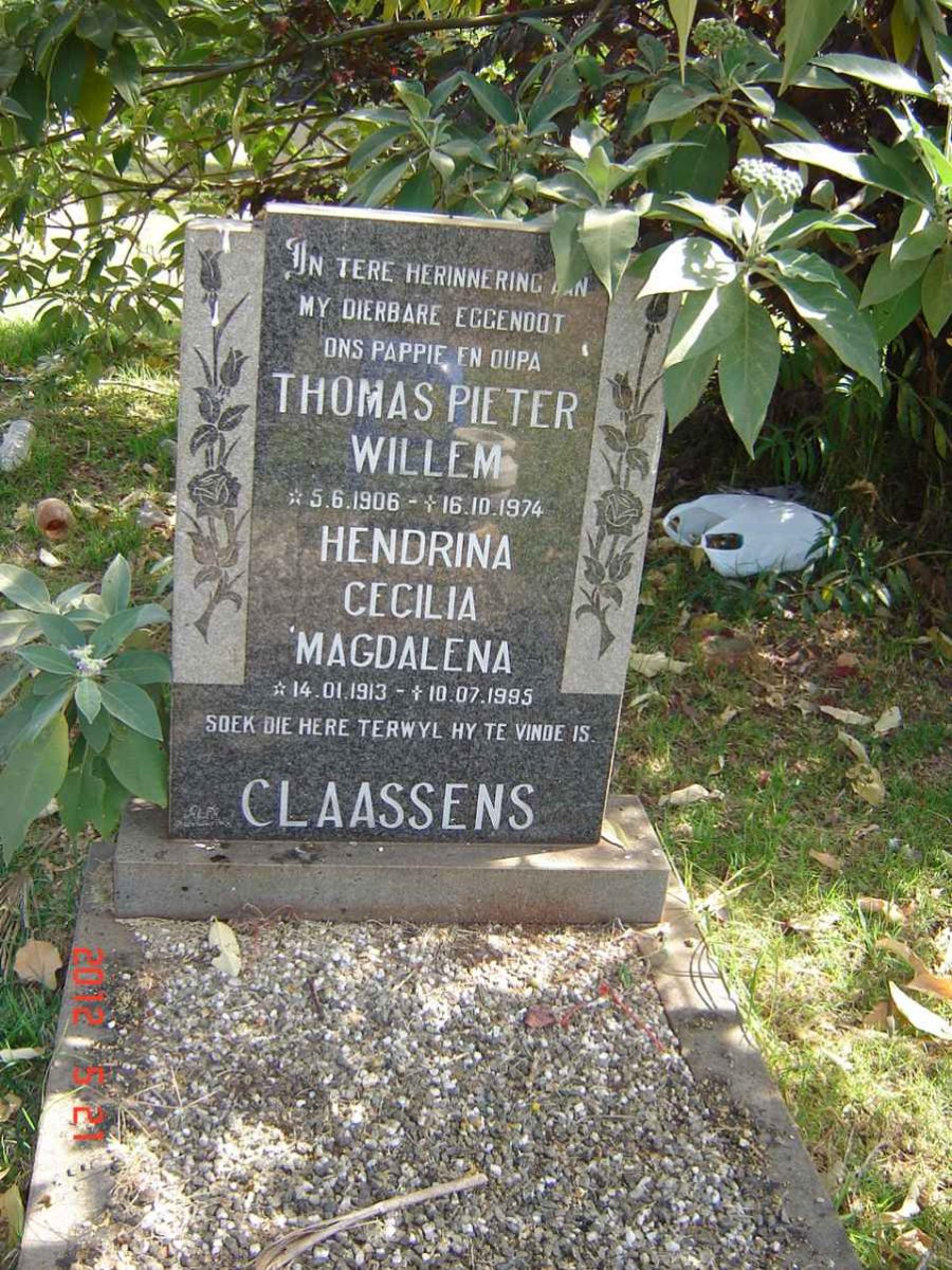 CLAASSENS Thomas Pieter Willem 1906-1974 &amp; Hendrina Cecilia Magdalena 1913-1995