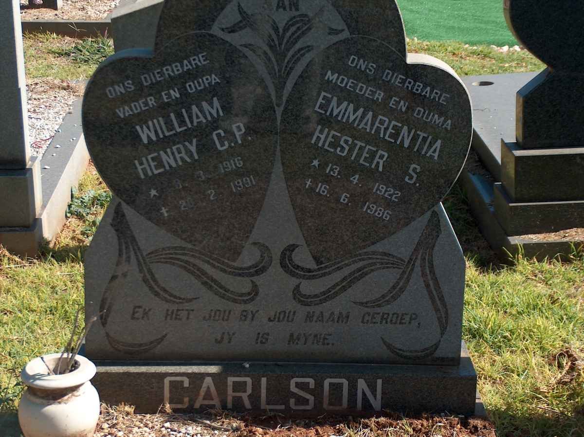 CARLSON William Henry C.P. 1916-1991 &amp; Emmarentia Hester S. 1922-1986