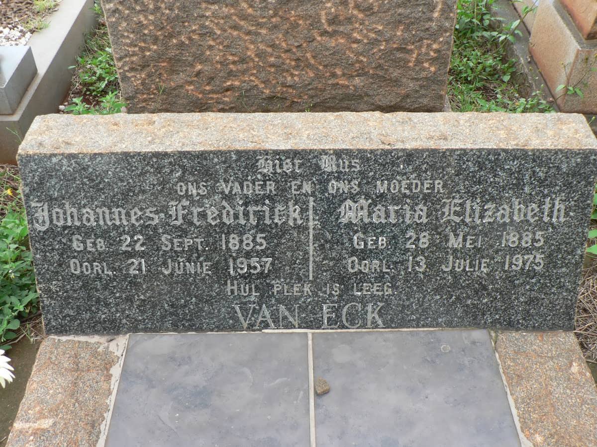 ECK Johannes Fredirick, van 1885-1957  &amp; Maria Elizabeth 1885-1975