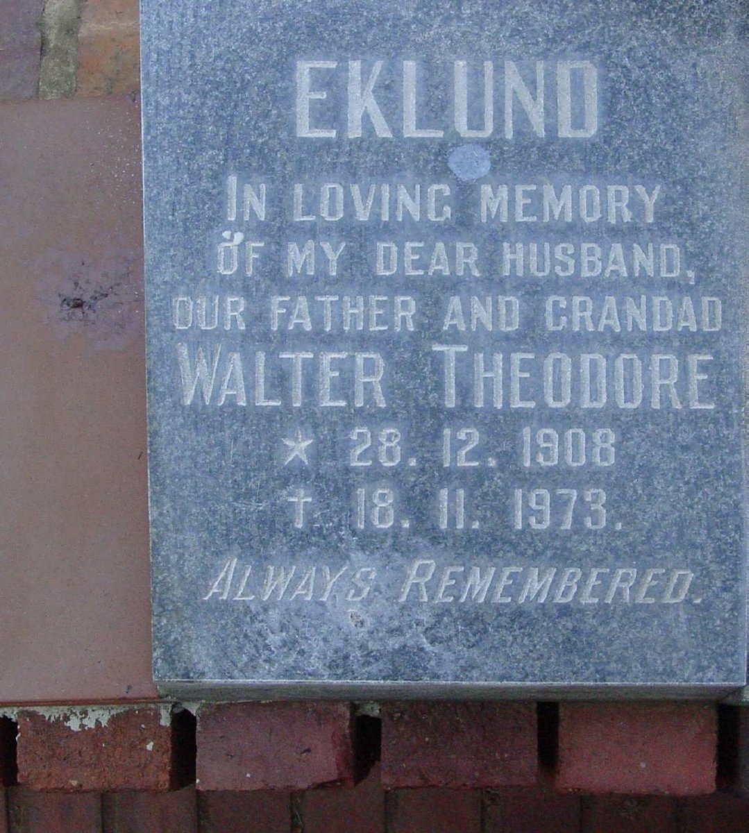 EKLUND Walter Theodore 1908-1973