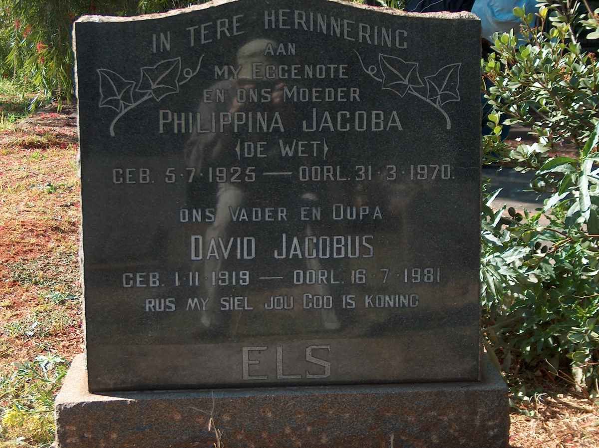 ELS David Jacobus 1919-1981 &amp; Philippina Jacoba DE WET 1925-1970
