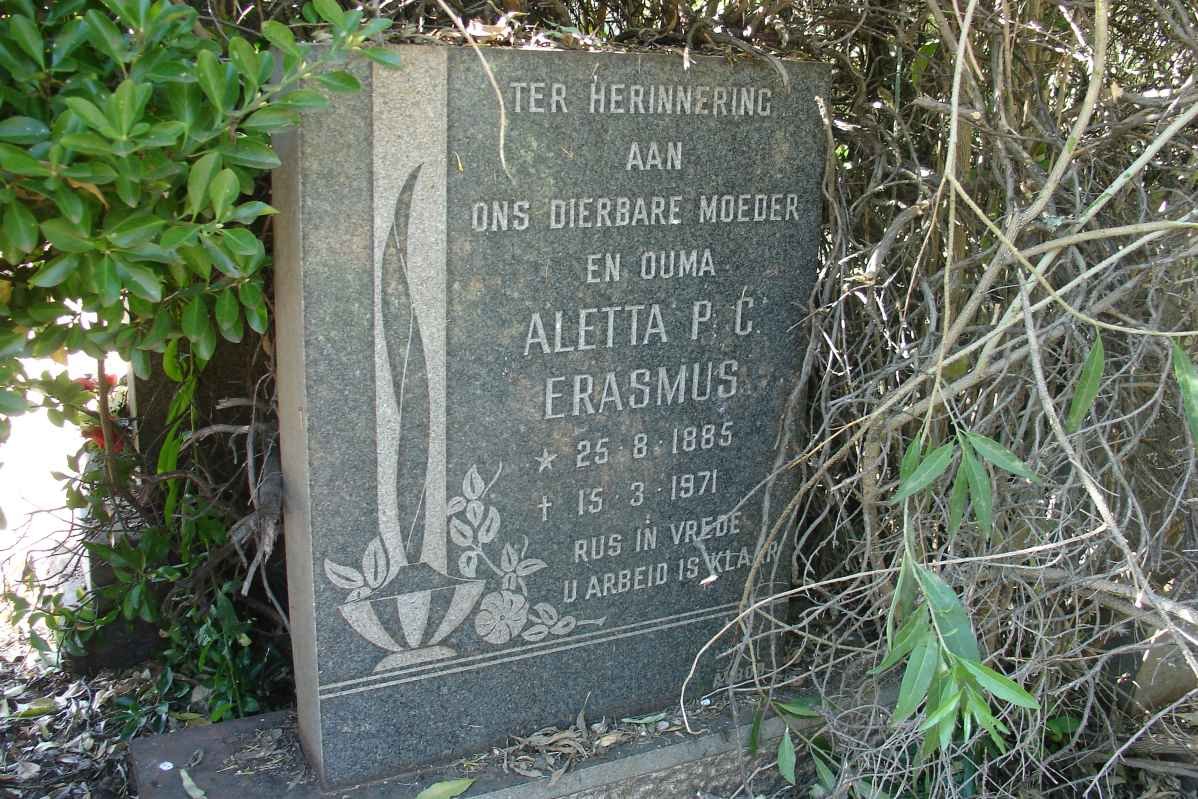 ERASMUS Aletta P.C. 1885-1971