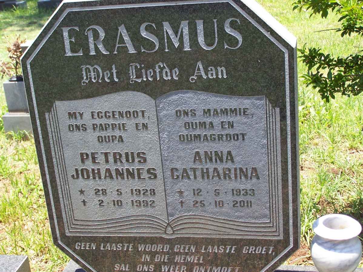 ERASMUS Petrus Johannes 1928-1992 &amp; Anna Catharina 1933-2011