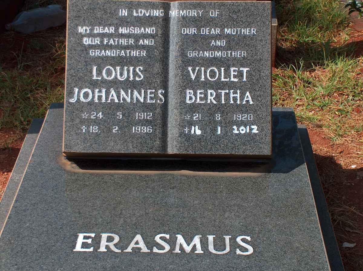 ERASMUS Louis Johannes 1912-1986 &amp; Violet Bertha 1920-2012