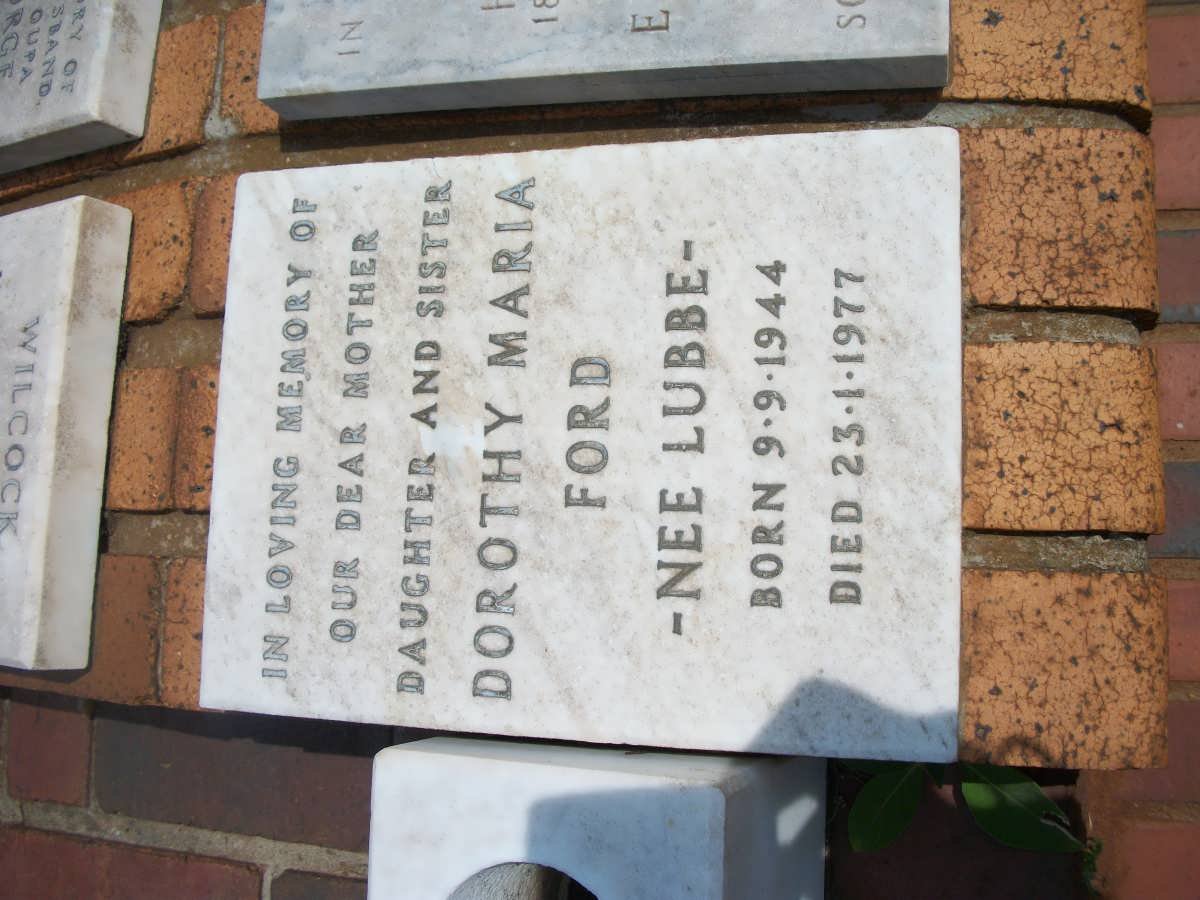 FORD Dorothy Maria nee LUBBE 1944-1977
