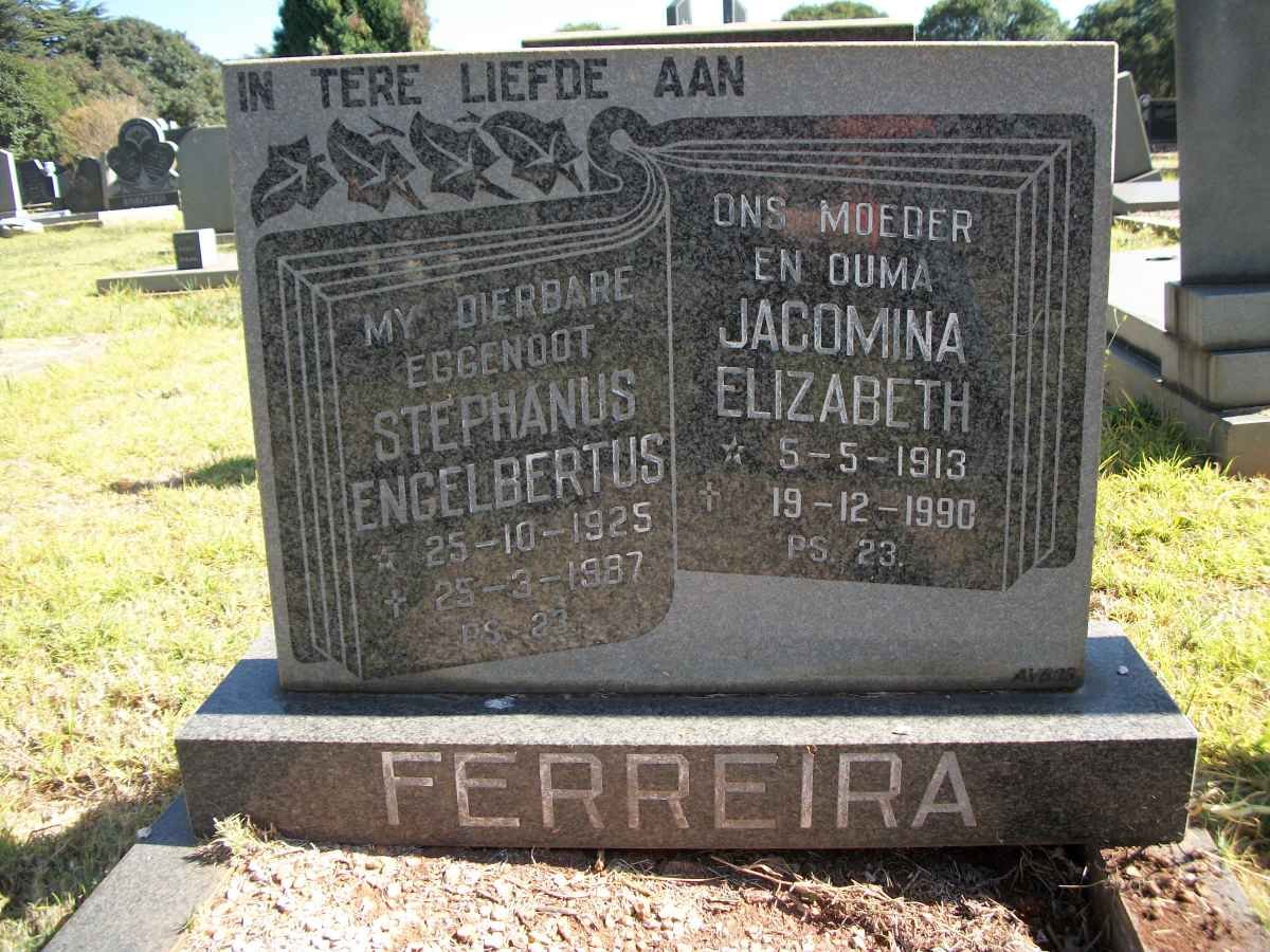 FERREIRA Stephanus Engelbertus 1925-1987 &amp; Jacomina Elizabeth 1913-1990