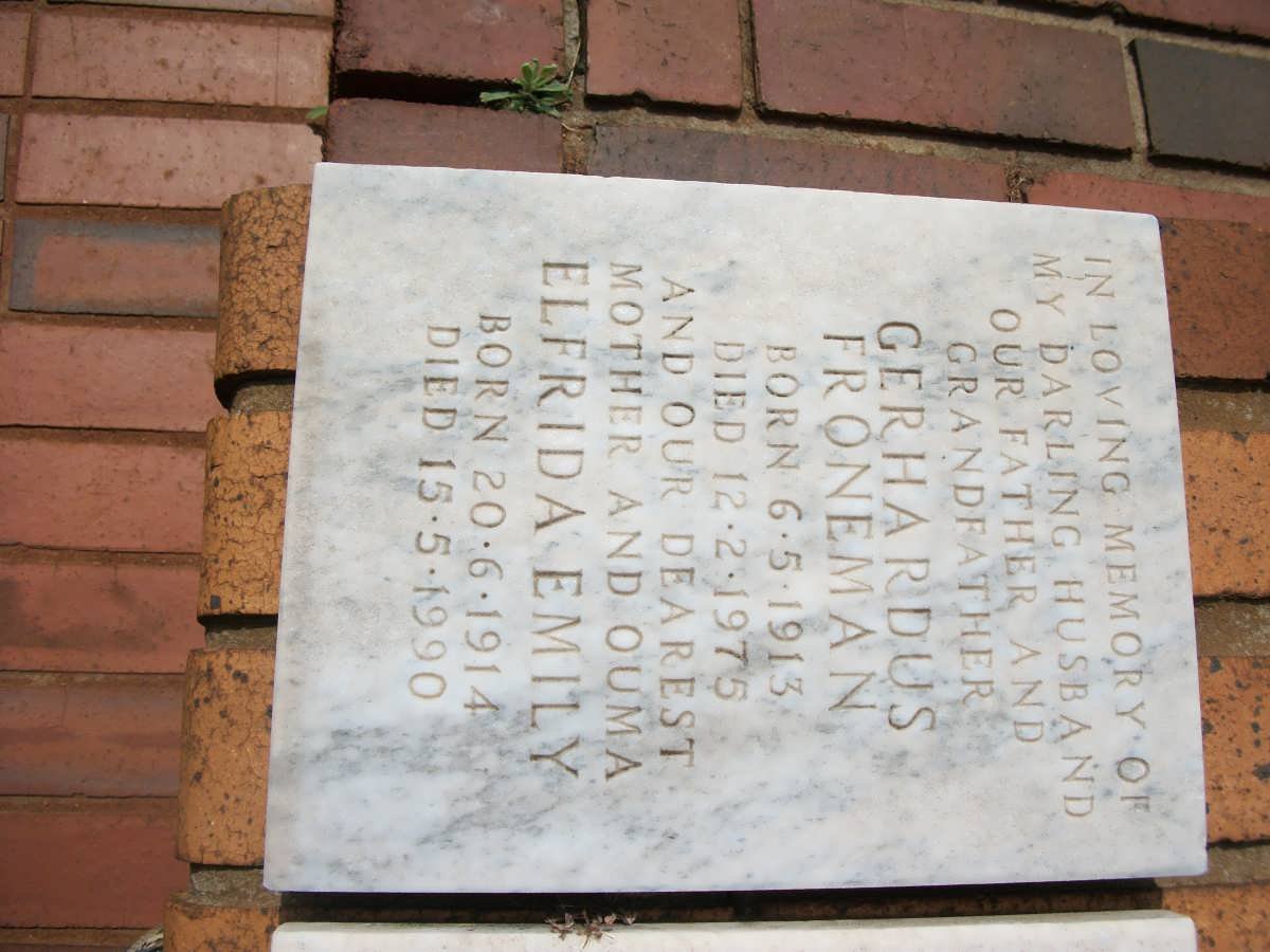 FRONEMAN Gerhardus 1913-1975 &amp; Elfrida Emily 1914-1990