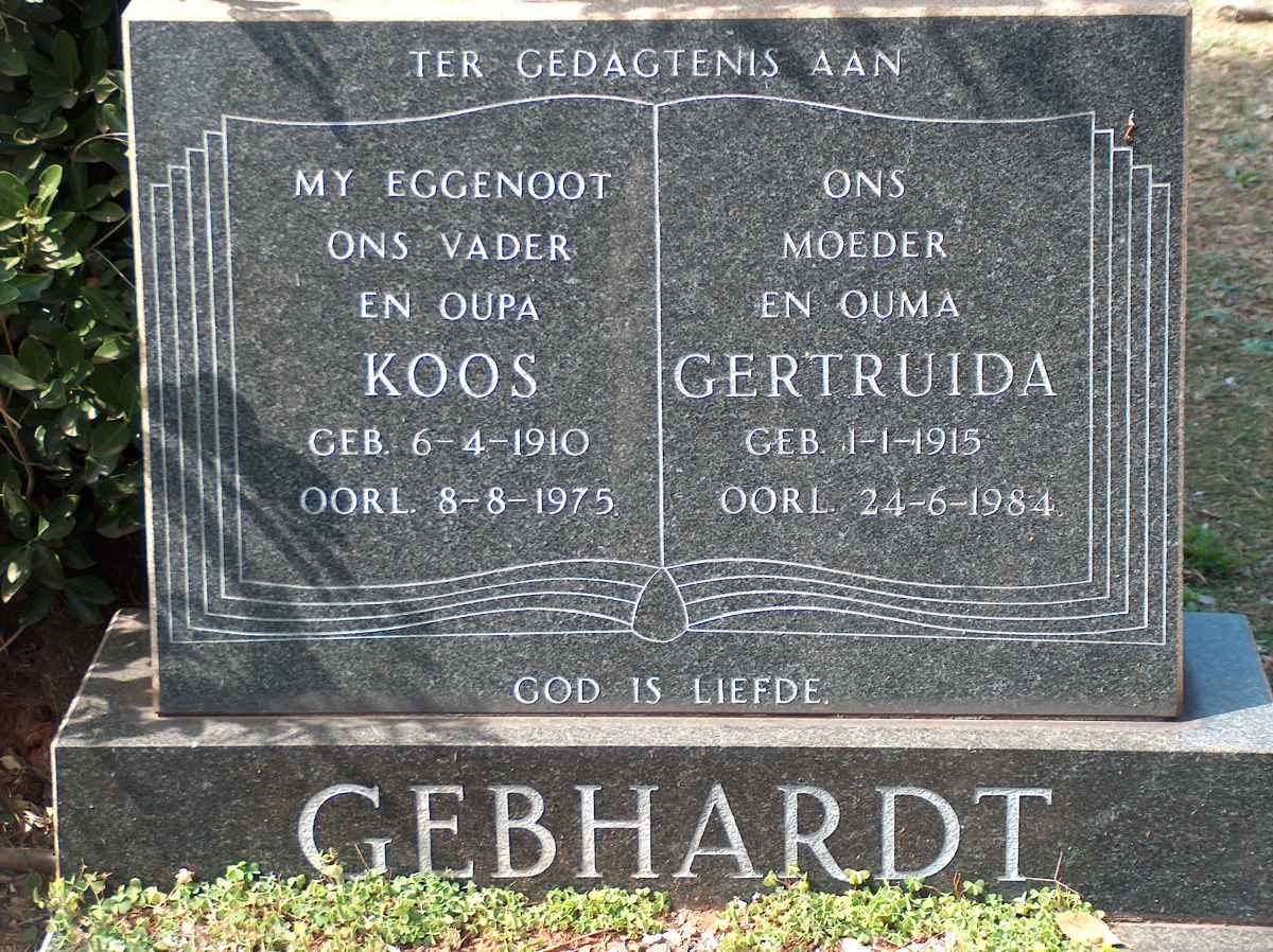GEBHARDT Koos 1910-1975 &amp; Gertruida 1915-1984 