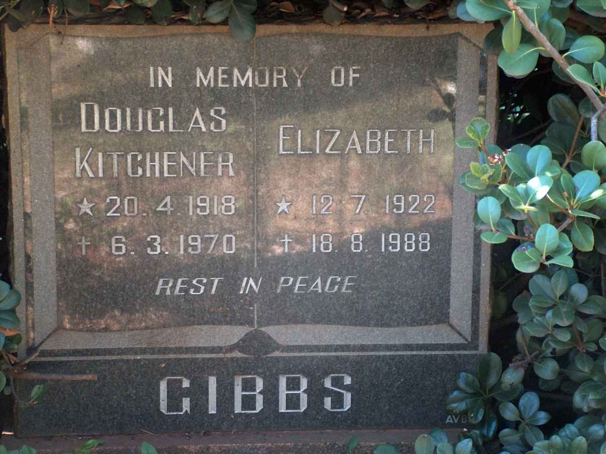 GIBBS Douglas Kitchner 1918-1970 &amp; Elizabeth 1922-1988