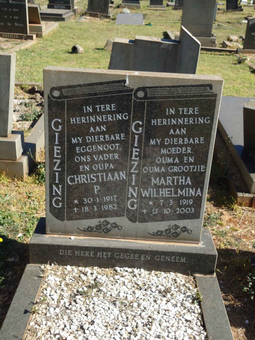 GIEZING Christiaan P. 1917-1982 &amp; Martha Wilhelmina 1919-2003