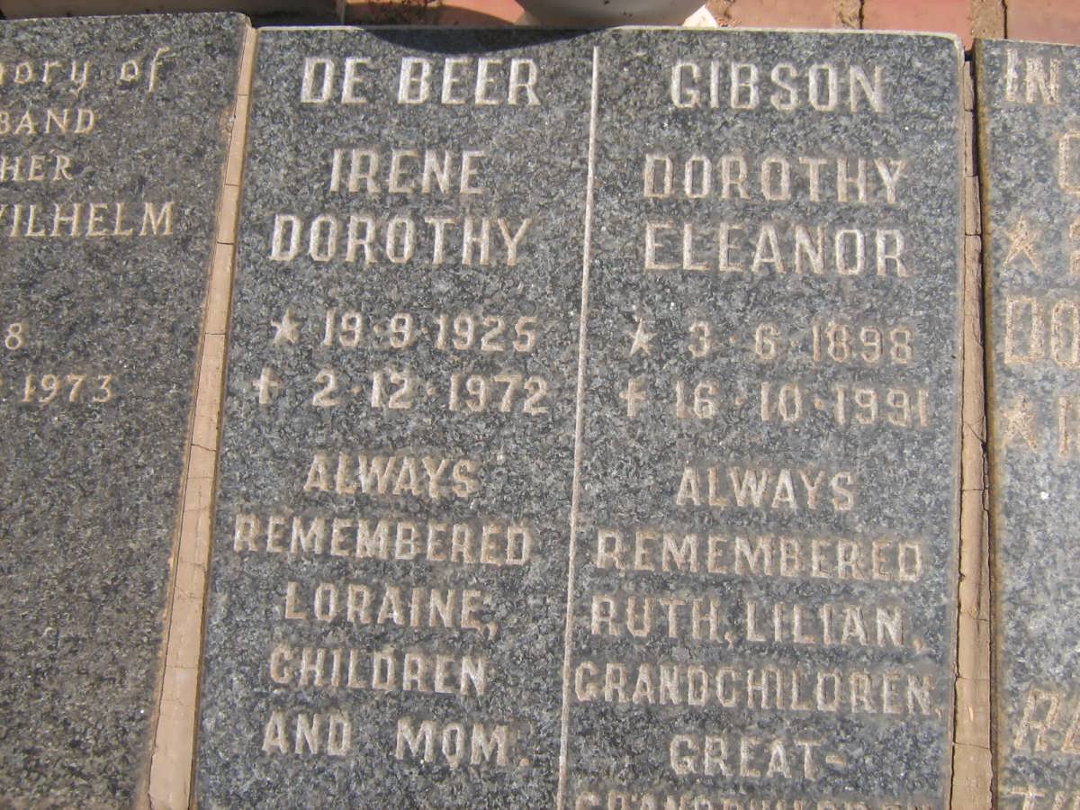 GIBSON Dorothy Eleanor 1898-1991 :: DE BEER Irene Dorothy 1925-1972