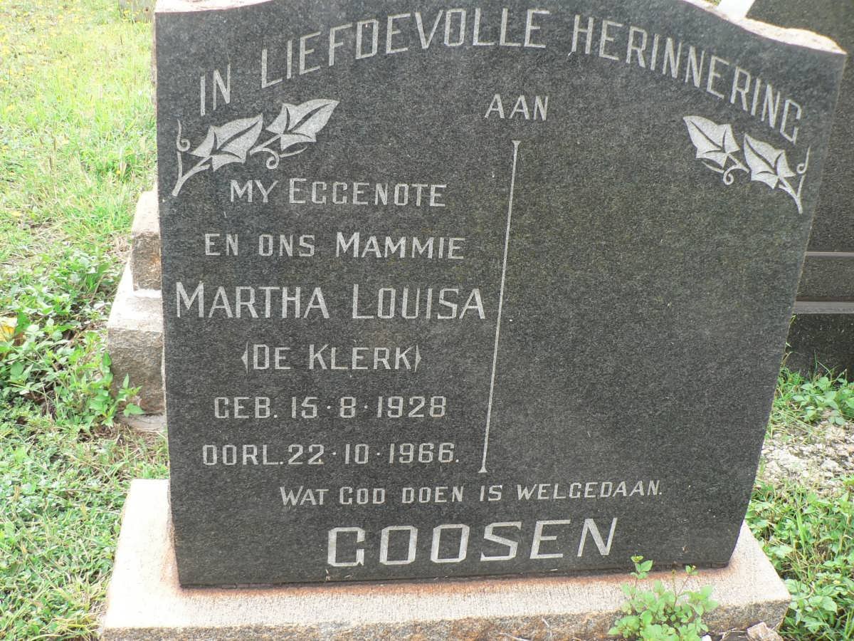 GOOSEN Martha Louisa nee DE KLERK 1928-1966
