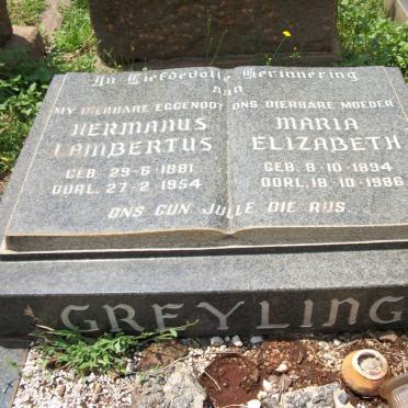GREYLING Hermanus Lambertus 1881-1954 &amp; Maria Elizabeth 1894-1986