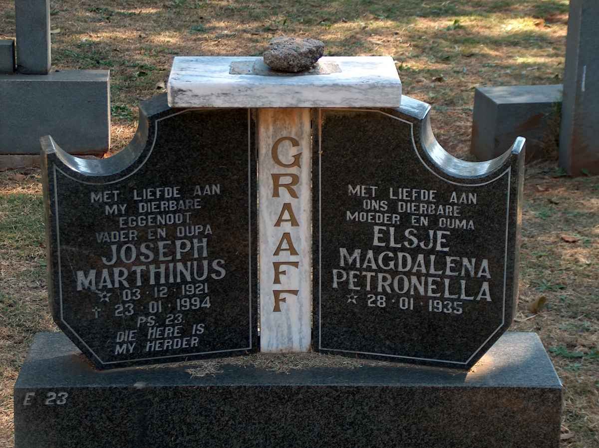 GRAAFF Joseph Marthinus 1921-1994 &amp; Elsje Magdalena Petronella 1935-