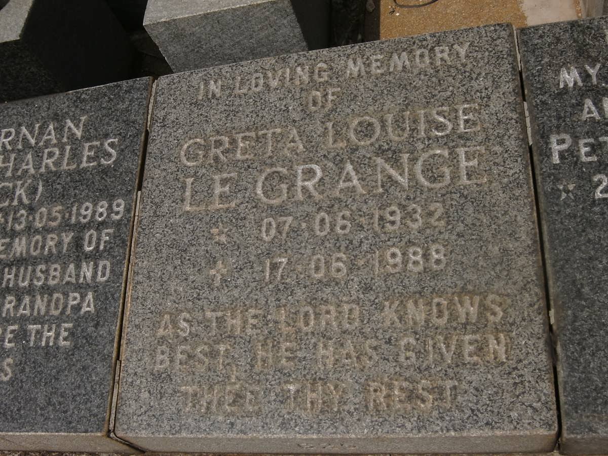GRANGE Greta Louise, le 1932-1988