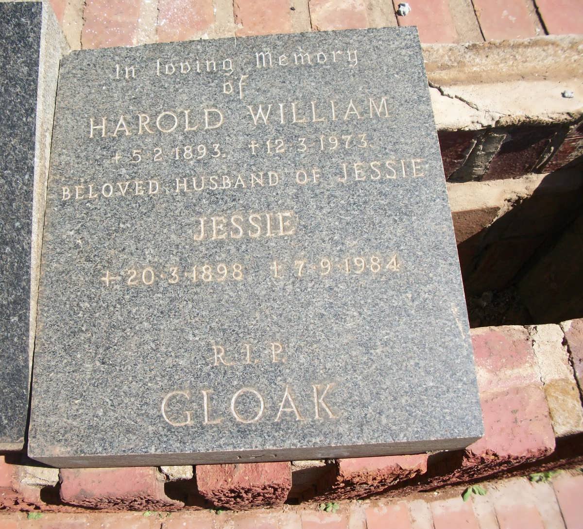 GLOCK Harold William 1893-1973 &amp; Jessie 1898-1984