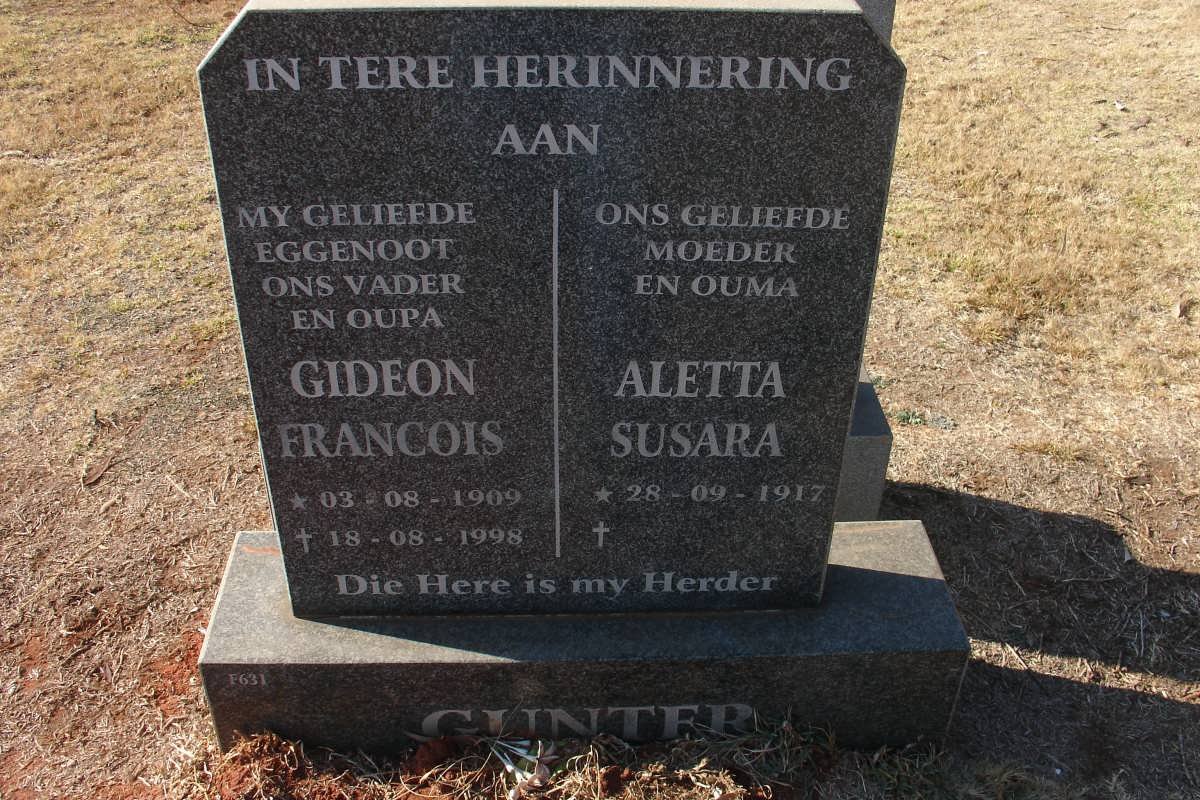 GUNTER Gideon Francois 1908-1998 &amp; Aletta Susara 1917-