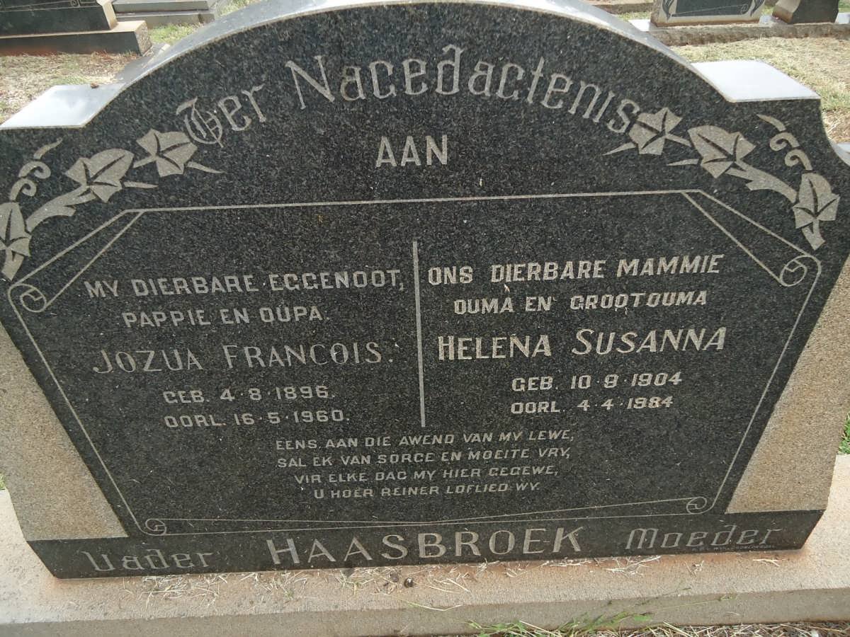 HAASBROEK Jozua Francois 1896-1960 &amp; Helena Susanna 1904-1984
