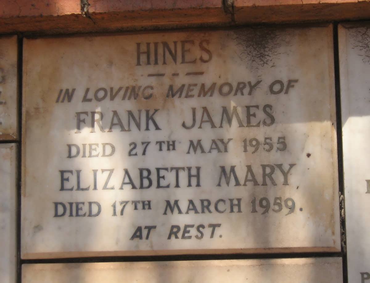 HINES Frank James -1955 &amp; Elizabeth Mary -1959