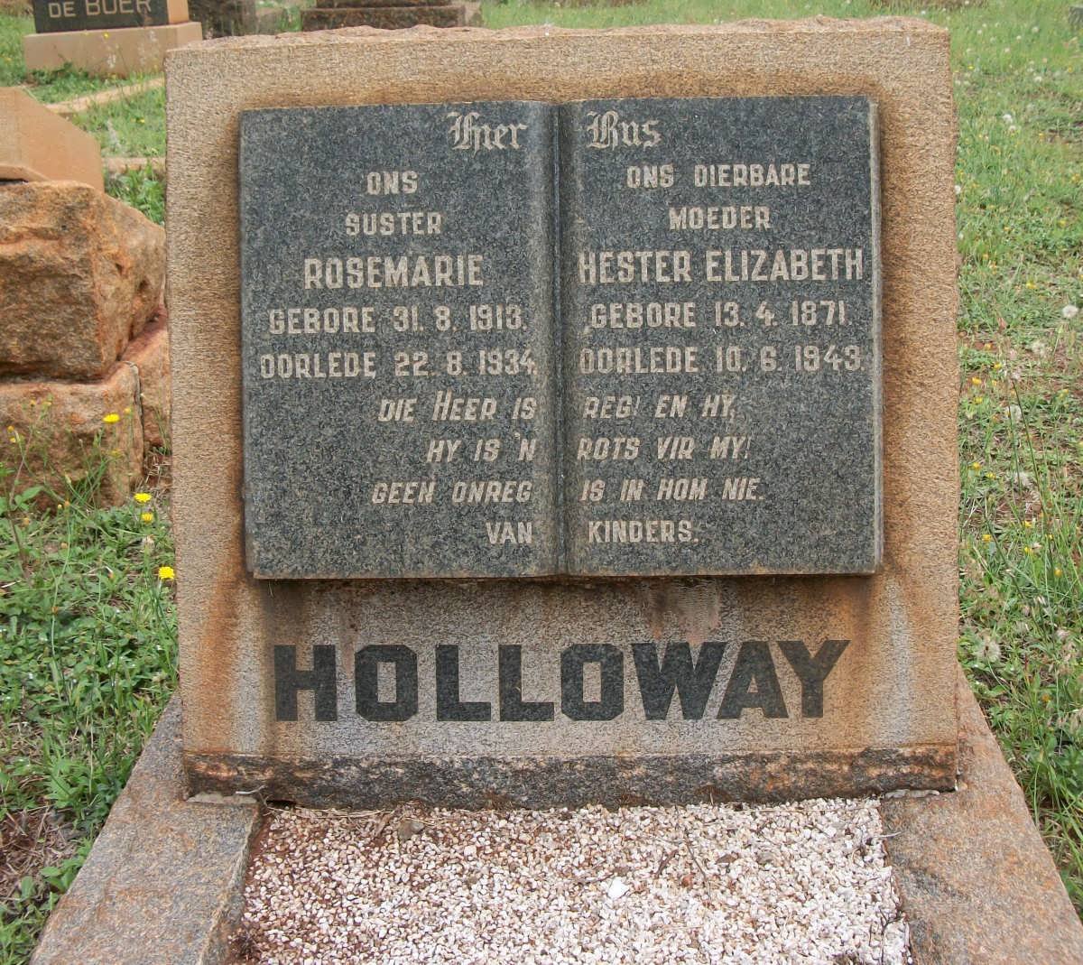 HOLLOWAY Hester Elizabeth 1871-1943 :: HOLLOWAY Rosemarie 1913-1934