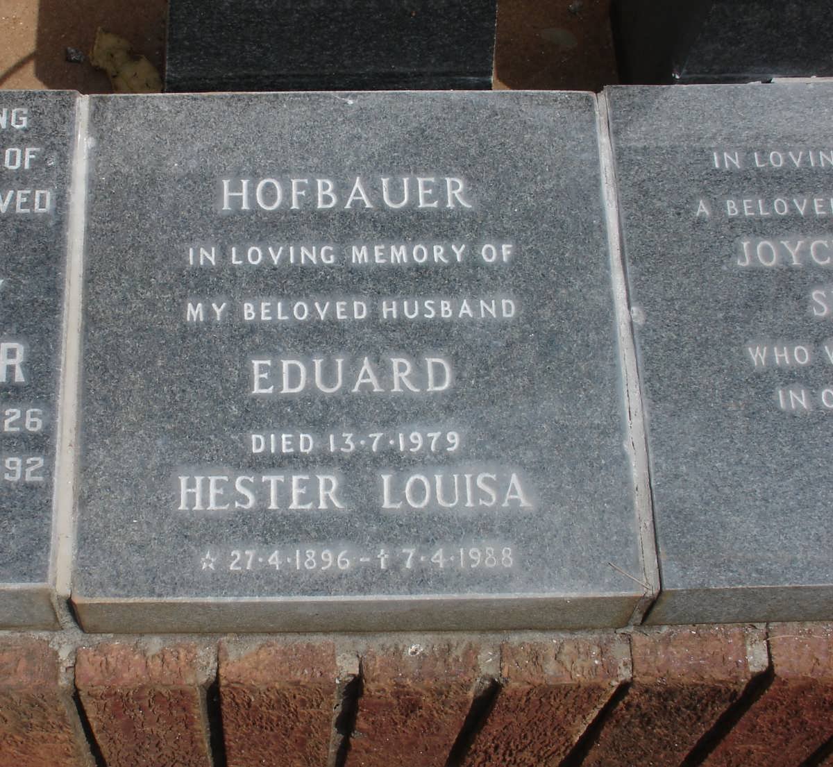 HOFBAUER Eduard  -1979 &amp; Hester Louisa 1896-1988