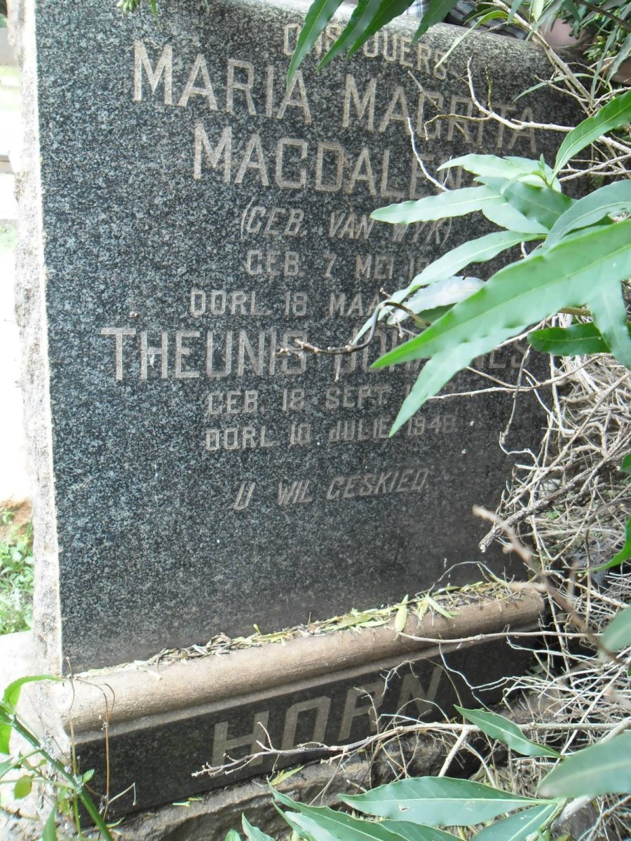 HORN Theunis Johannes 1880-1948 &amp; Maria Magrita Magdalena VAN WYK