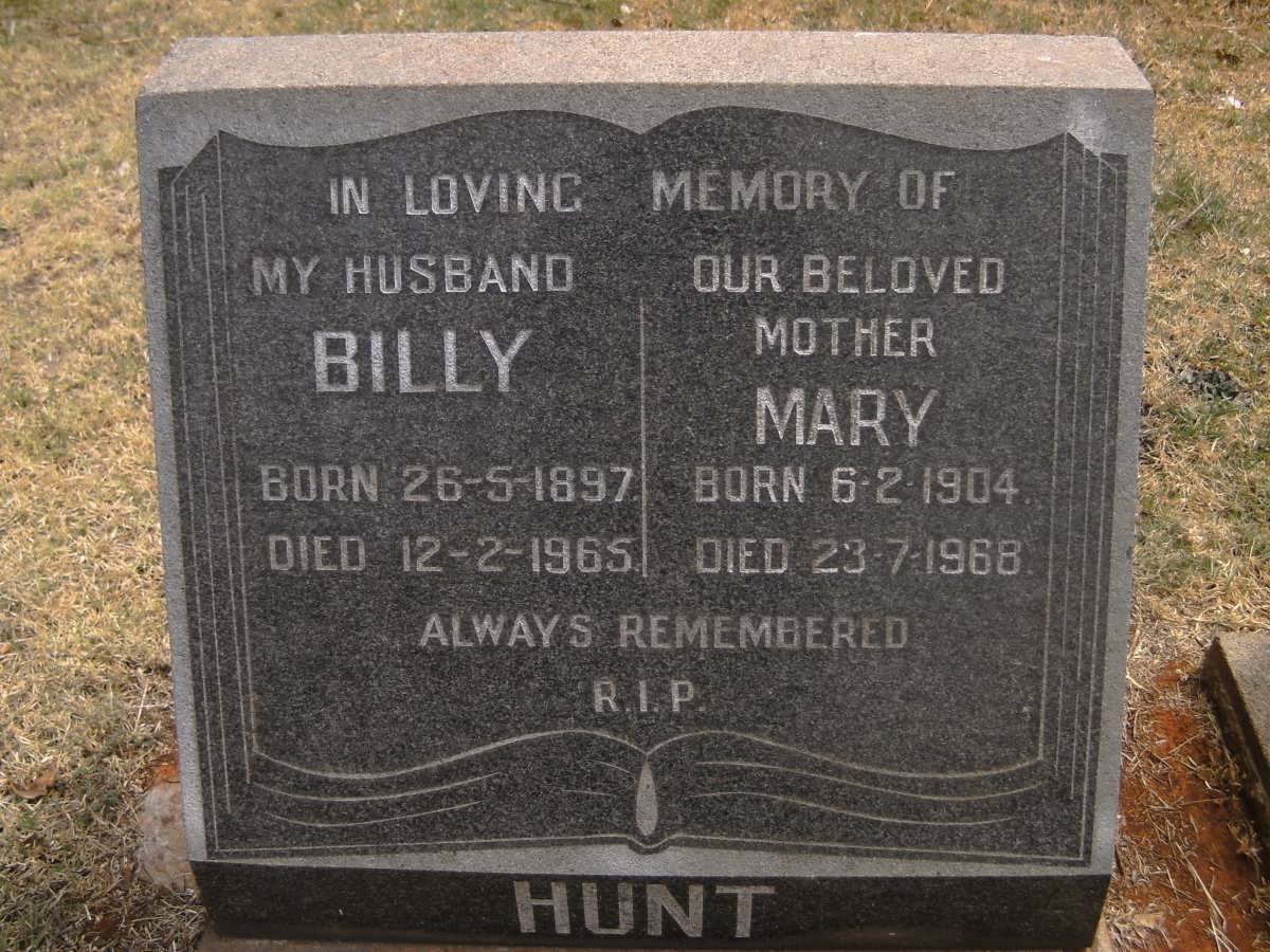 HUNT Billy 1897-1965 &amp; Mary 1904-1968