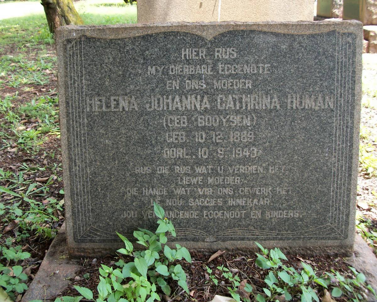 HUMAN Helena Johanna Catherina nee BOOYSEN 1889-1943