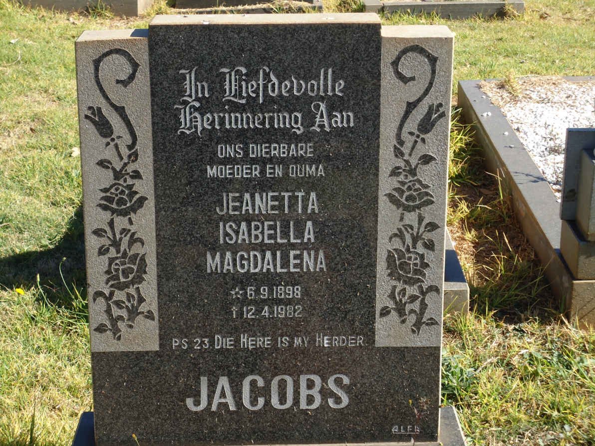 JACOBS Jeanetta Isabella Magdalena 1898-1982