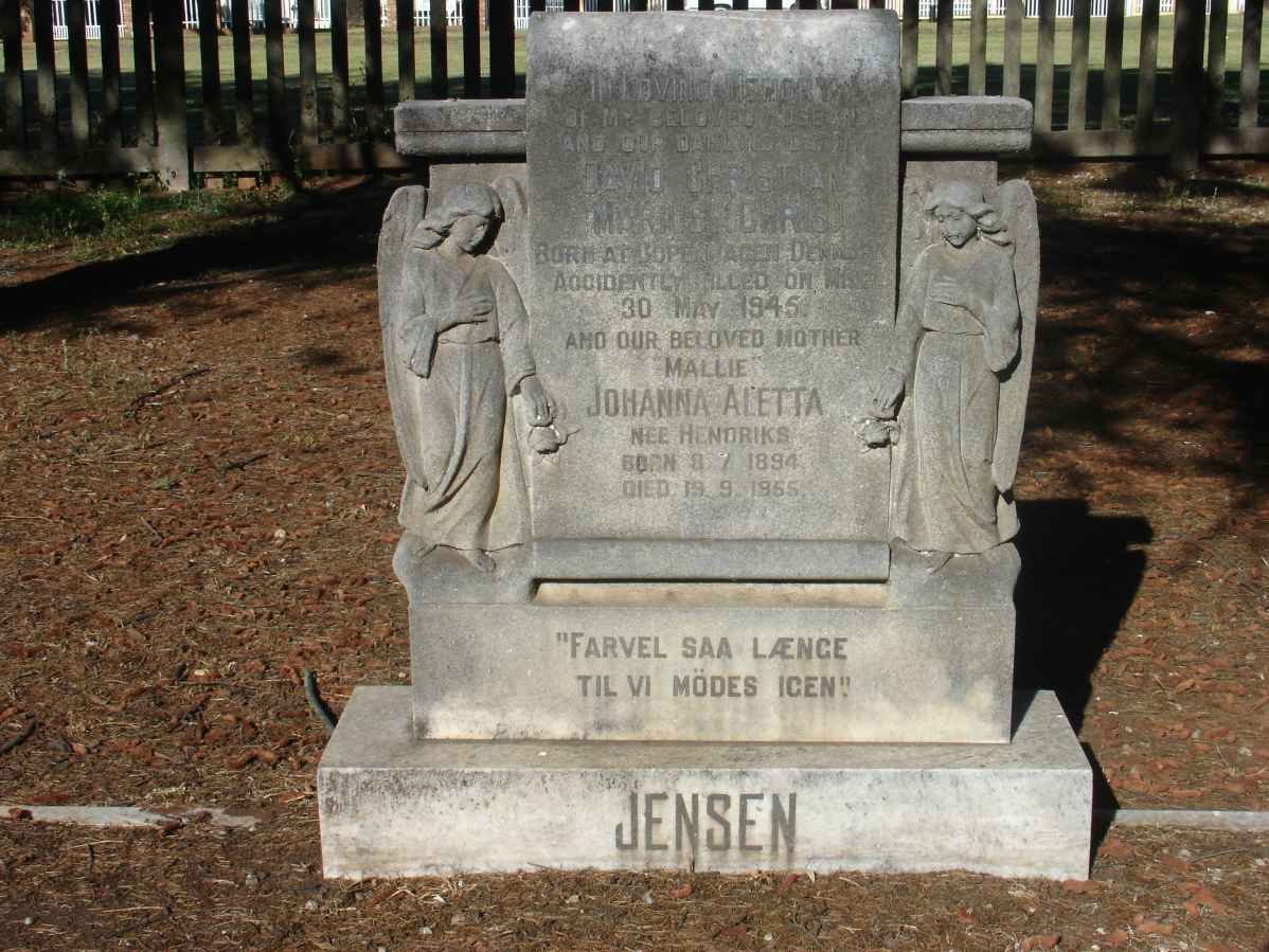 JENSEN David Christian Marius -1945 &amp; Johanna Aletta HENDRIKS 1894-1955