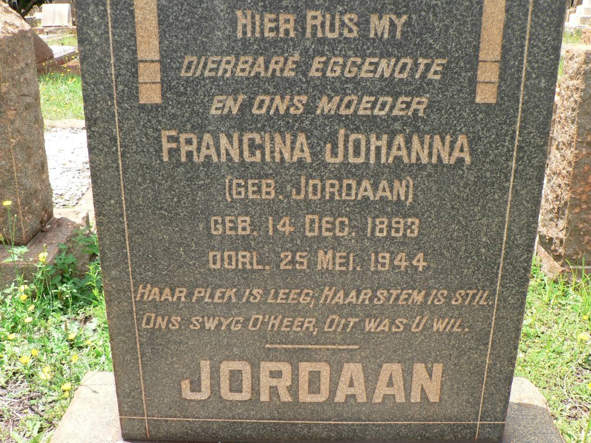 JORDAAN Francina Johanna nee JORDAAN 1893-1944