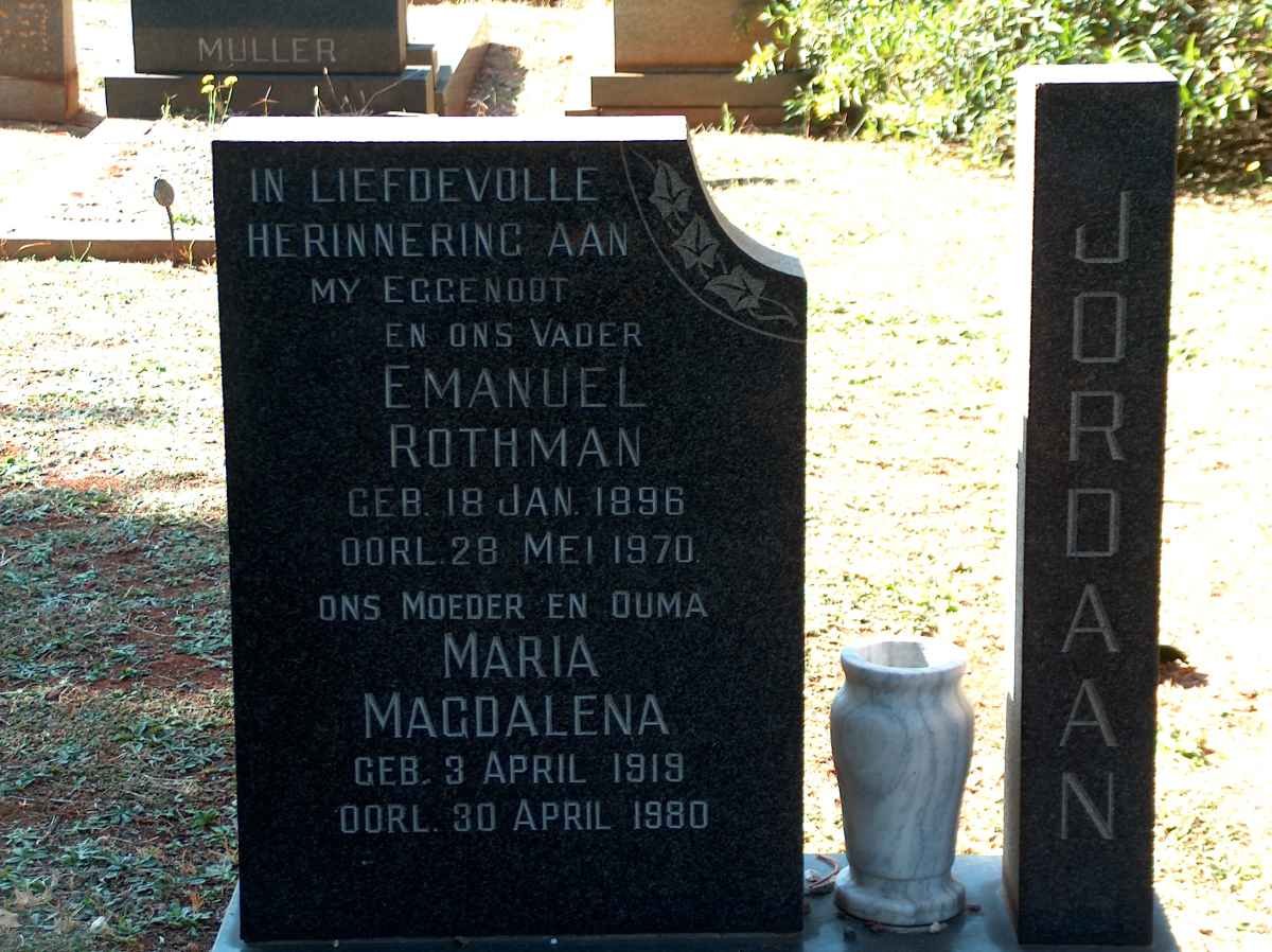 JORDAAN Emanuel Rothman 1896-1970 &amp; Maria Magdalena 1919-1980