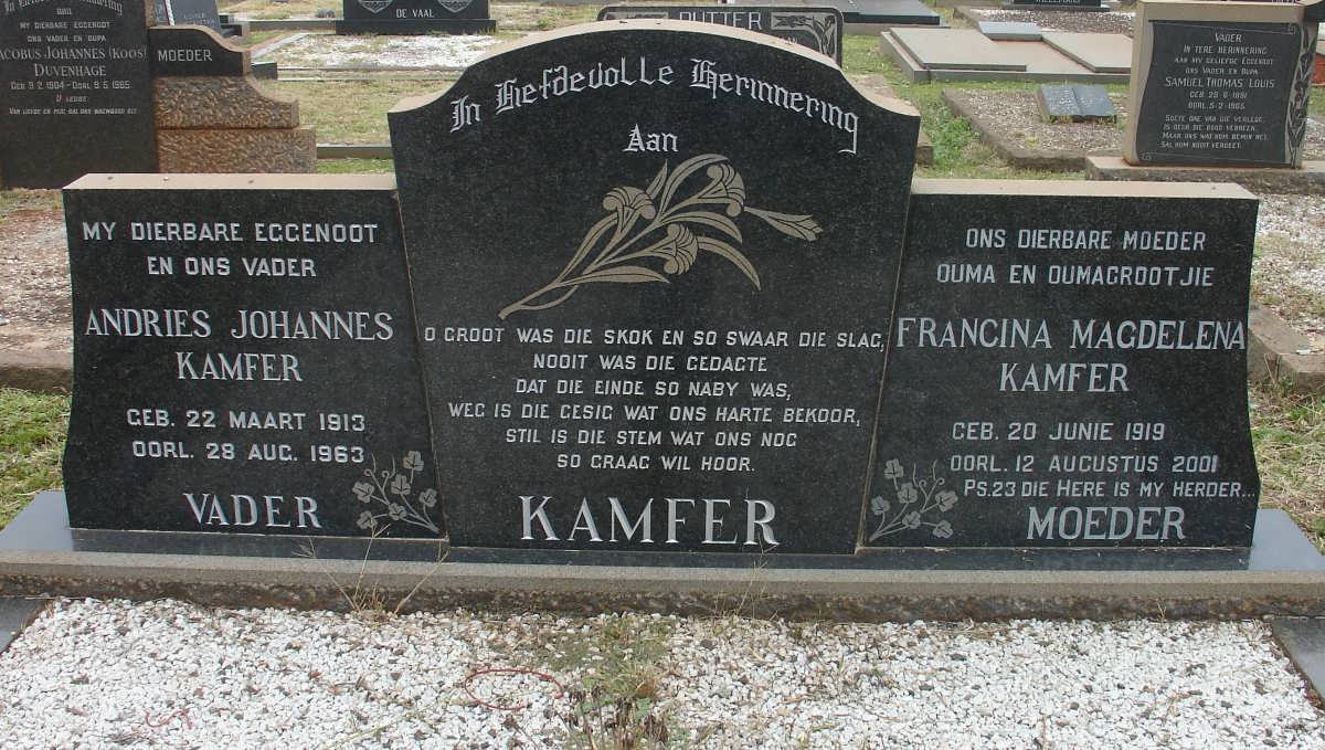 KAMFER Andries Johannes 1913-1963 &amp; Francina Magdelena 1919-2001