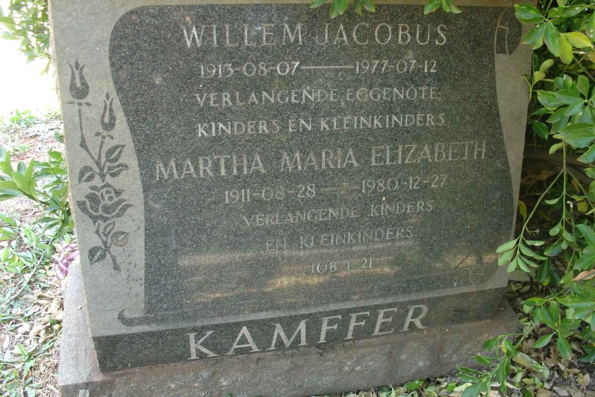 KAMFFER Willem Jacobus 1913-1977 &amp; Martha Maria Elizabeth 1911-1980