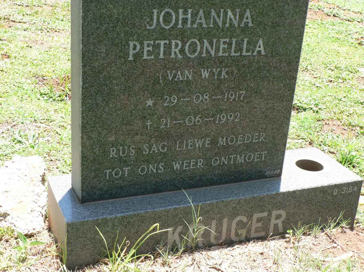 KRUGER Johanna Petronella nee VAN WYK 1917-1992