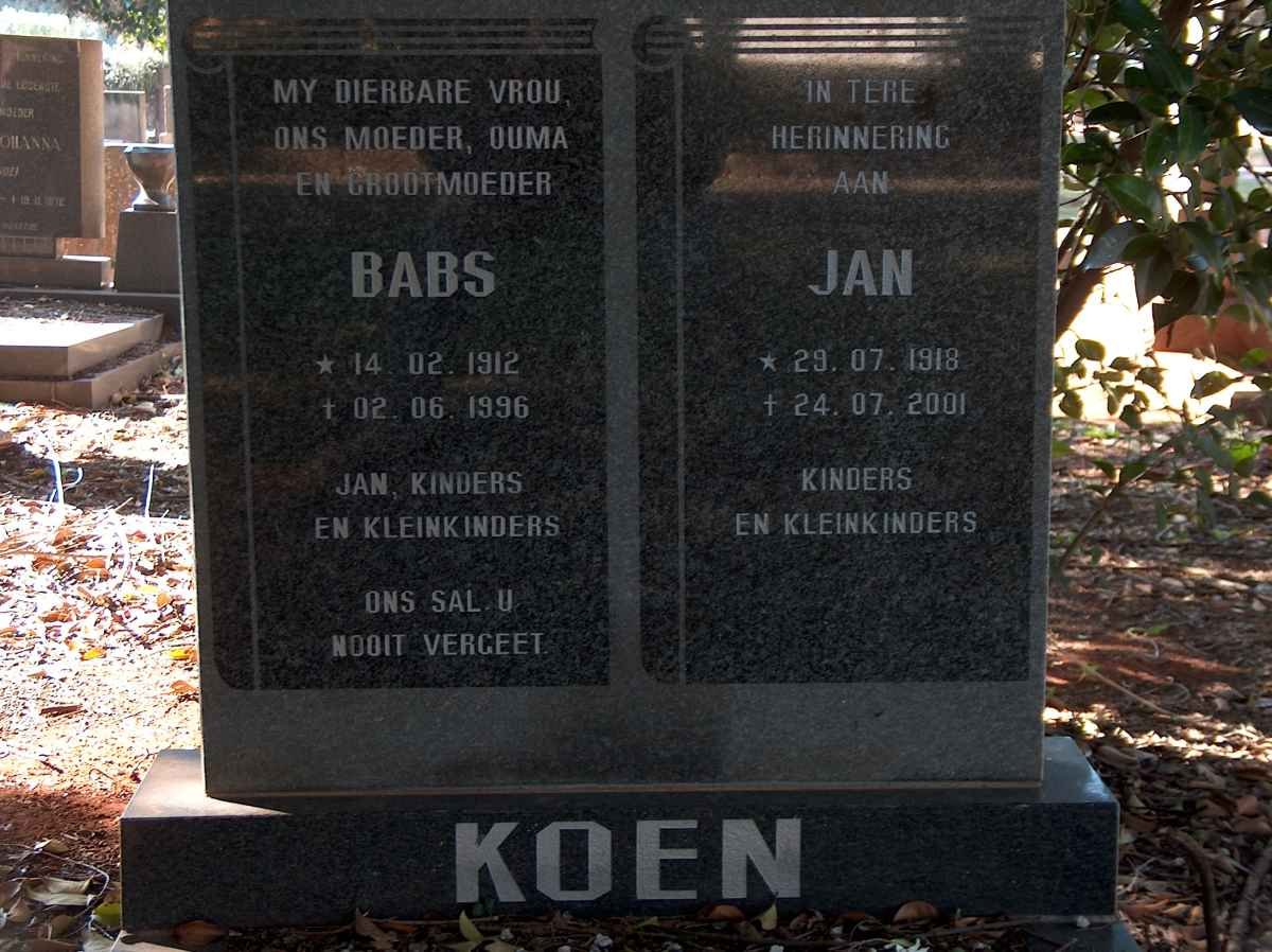 KOEN Jan 1913-2001 &amp; Babs 1912-1996 