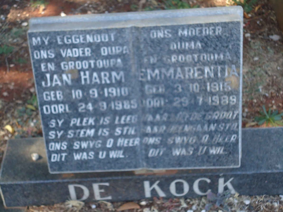 KOCK Jan Harm, de 1910-1985 &amp; Emmarentia 1915-1989