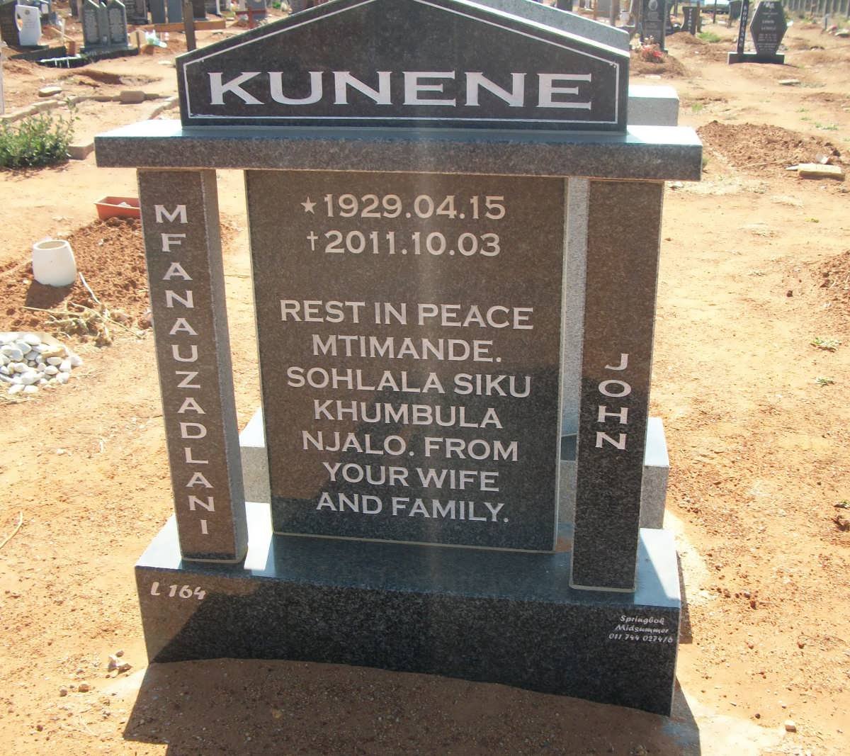 KUNENE Mfanauzadlani John 1929-2011